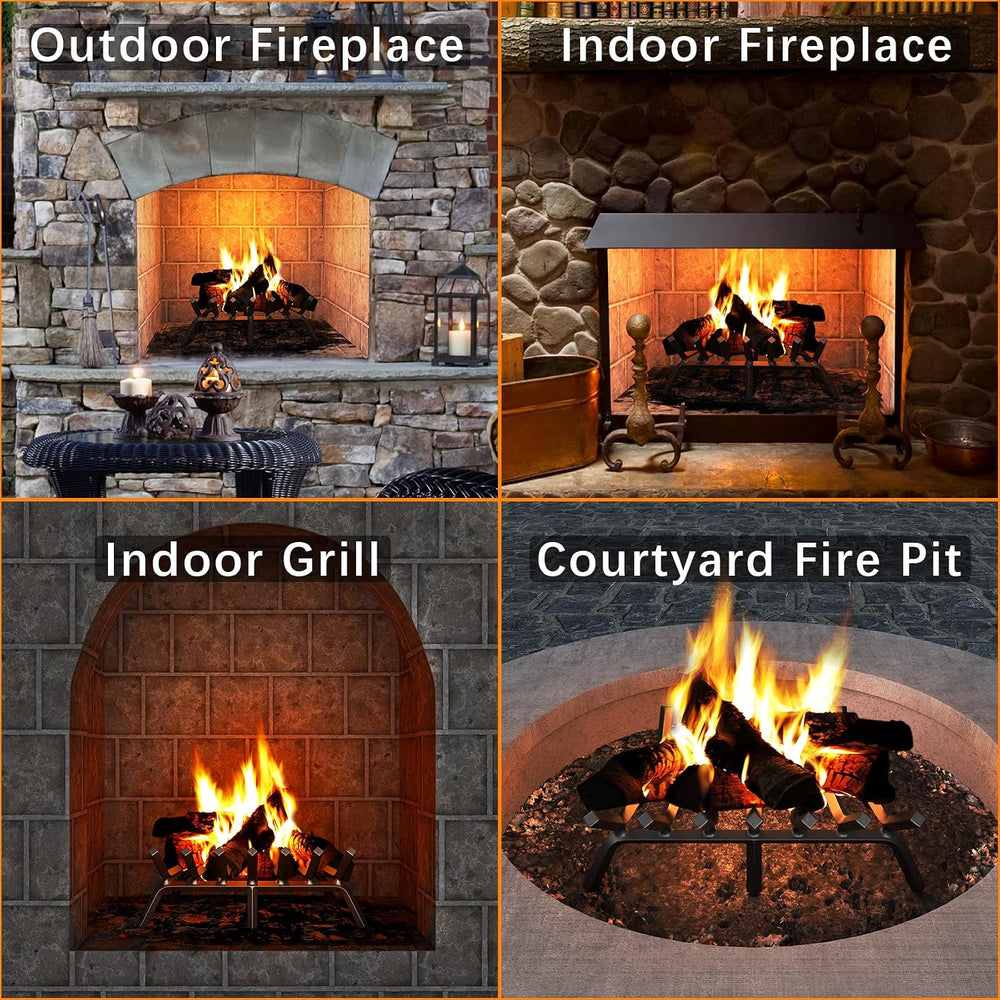 Mr IRONSTONE Fireplace Grate 24 inch Solid Steel Heavy Duty Firewood Log Burn...