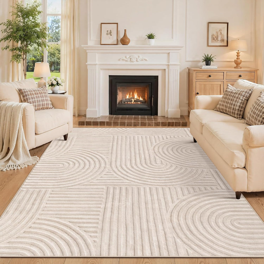 Ciicool 5x7 Area Rug for Living Room,Beige Washable High-Low Pile Carpet