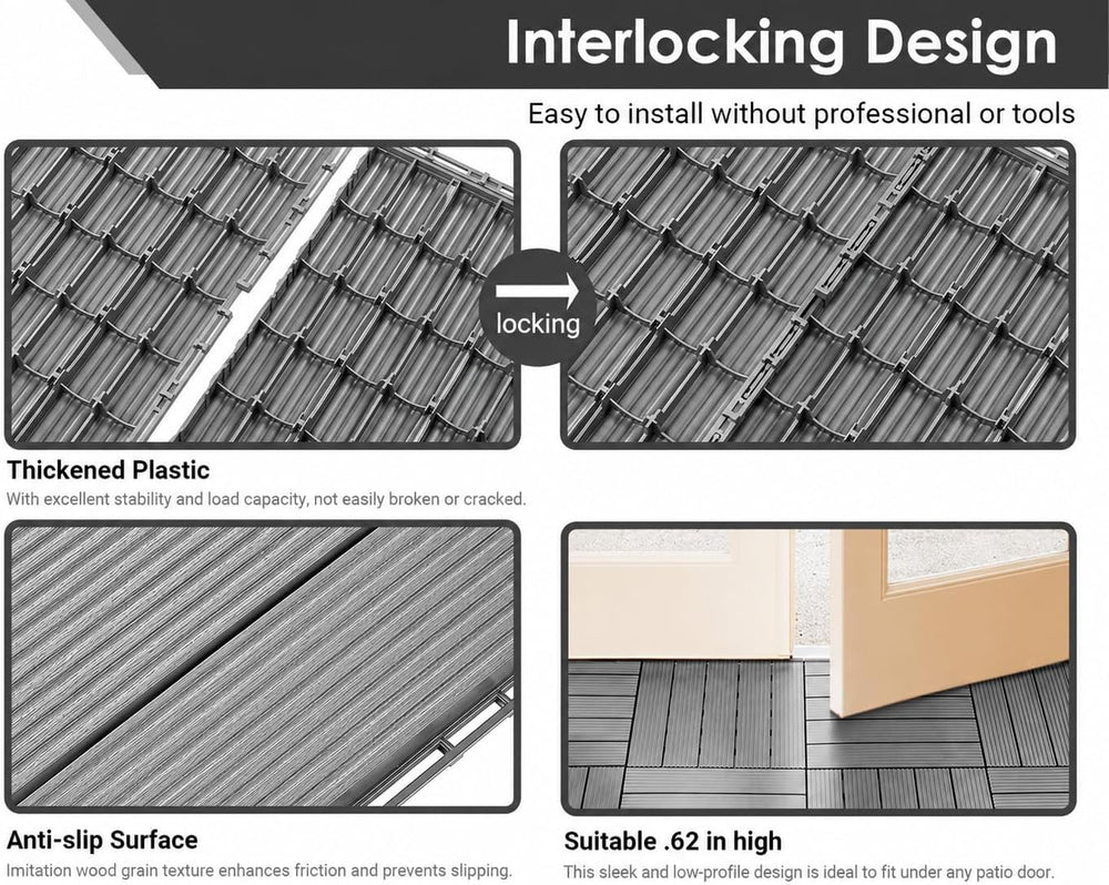 PrimeZone 36 PCS Plastic Interlocking Patio Deck Tiles Outdoor All Weather