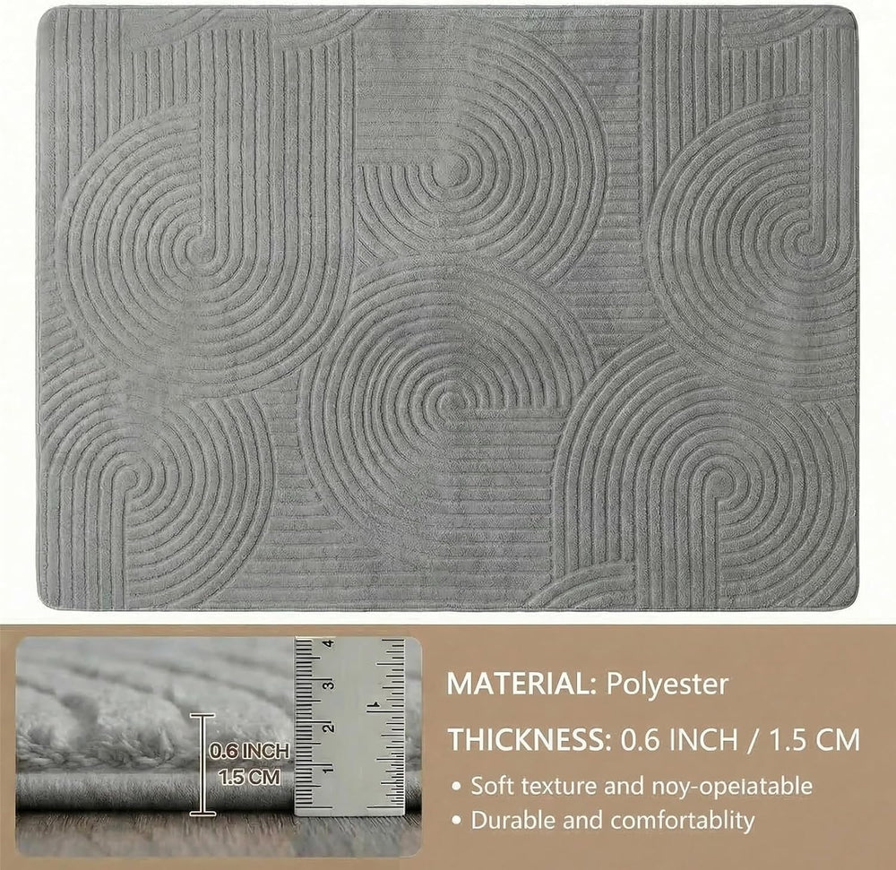 Grey Geometric 5x7 Solid Area Rug, Washable for Living Room Bedroom