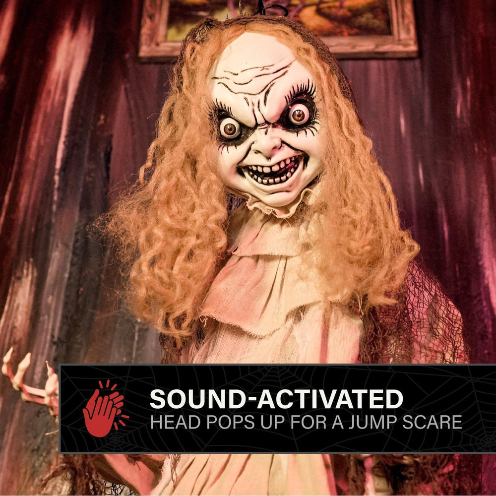 Haunted Hill Farm 3.9-Ft. Rising Head Creepy Girl Halloween Animatronic