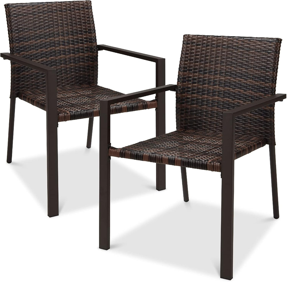 Best Choice Products Set of 2 Stackable Outdoor Wicker Dining Chairs All-Weat...