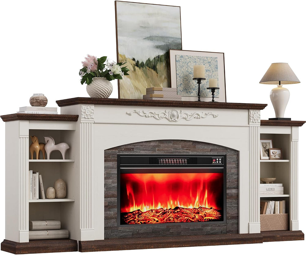 80" Electric Fireplace TV Stand for TVs Up to 90" with Mantel, White