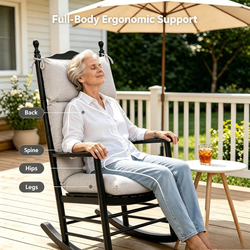 QILLOWAY Outdoor Rocking Chair Cushions Set of 2, 100% Polyester Waterproof P...