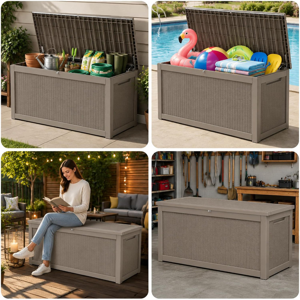 320 Gallon Outdoor Storage Box Resin Deck Box All Weather Waterproof Large Lo...