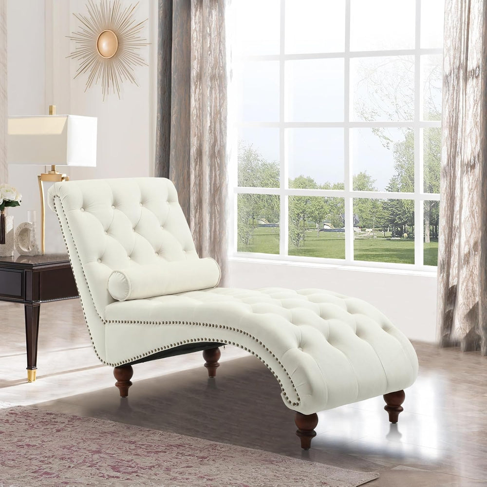 Button-Tufted Chaise Lounge Indoor, Velvet Chaise Lounge Chair with Legs &amp...