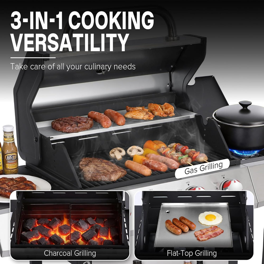 Gas and Charcoal Grill Combo with Side Burner, 4-Burner Propane Grill and Gri...