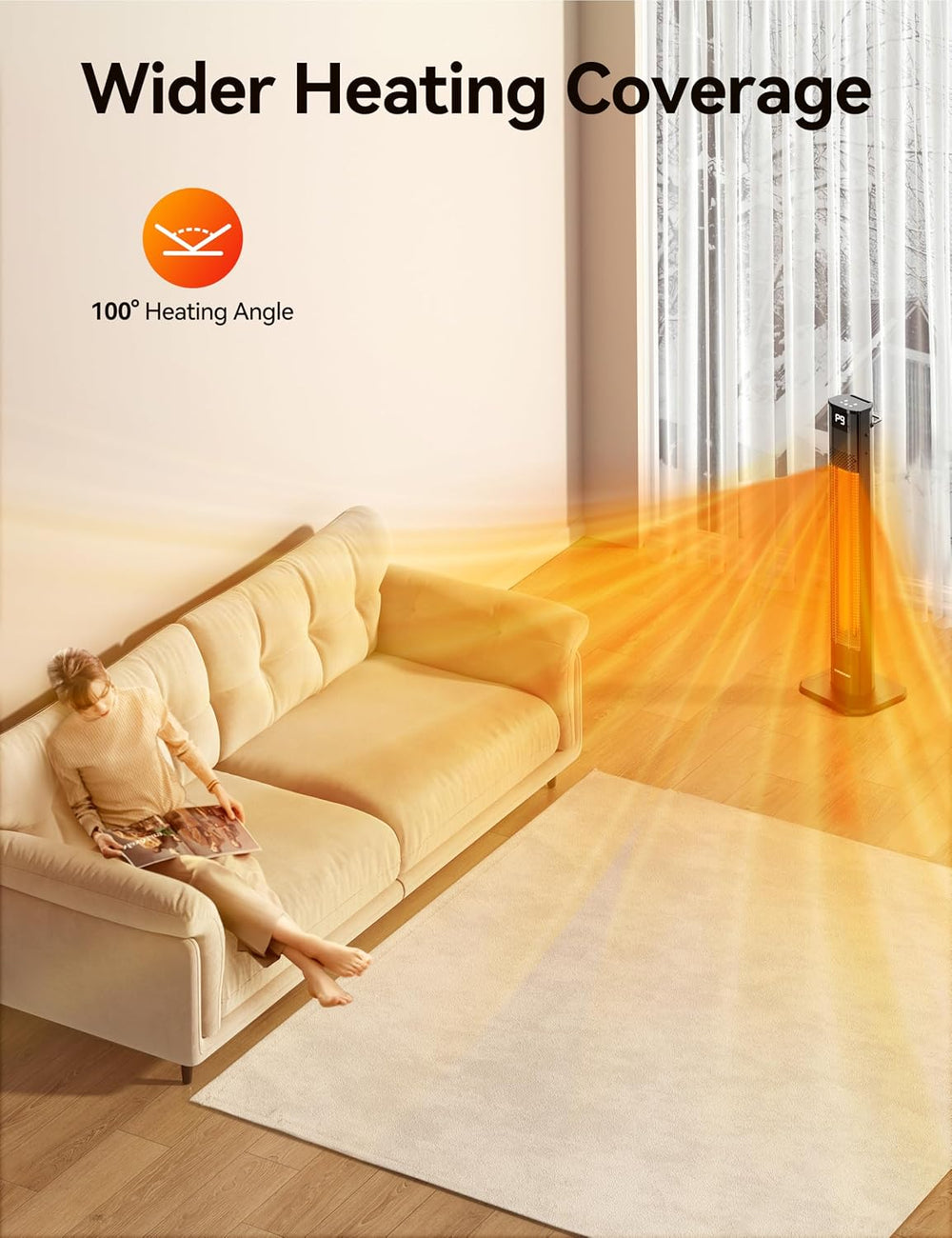 VAGKRI 42" 1500W Electric Outdoor Infrared Heater with Remote, 9 Heat Le...