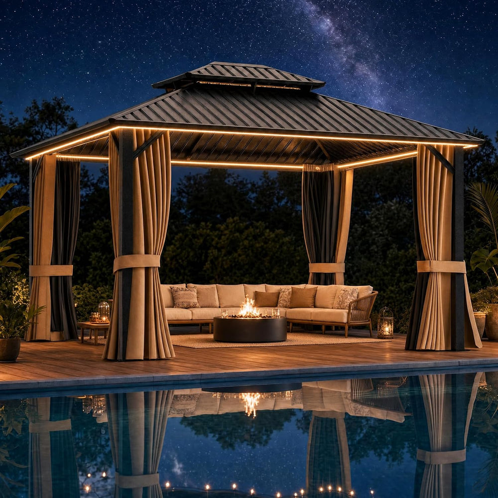 Gazebo Outdoor Gazebos, Hardtop Grill Gazebo Aluminum Galvanized Steel Double...