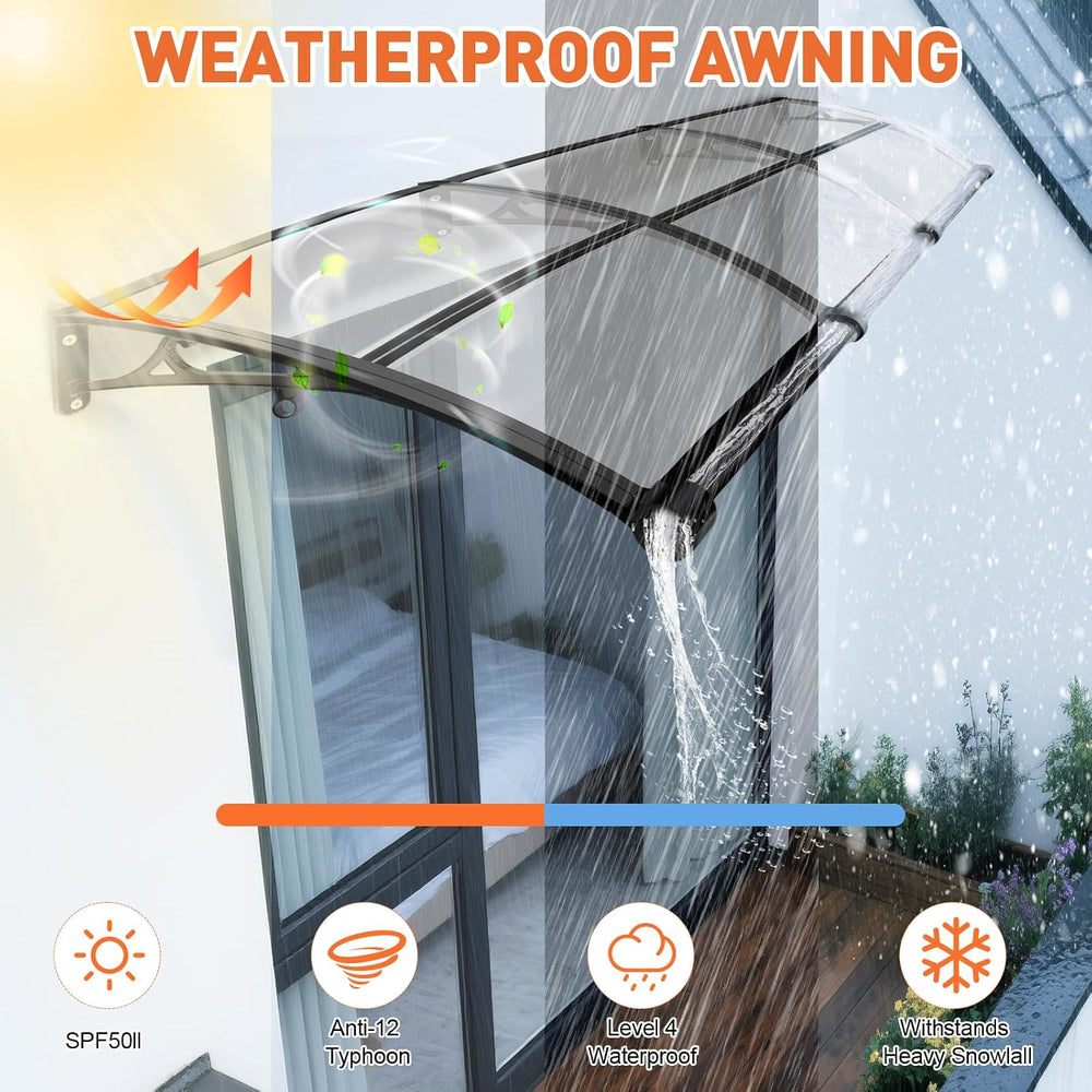 Window Awning & Door Canopy with Built-in Drainage System. UV, Rain &...