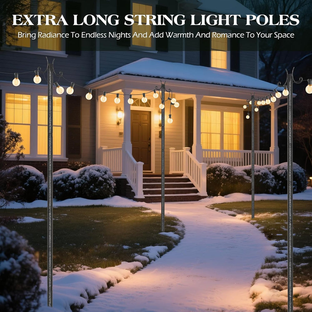 StarryEver 4 Pack String Light Poles, 3M/10FT Adjustable Height Metal Lights ...