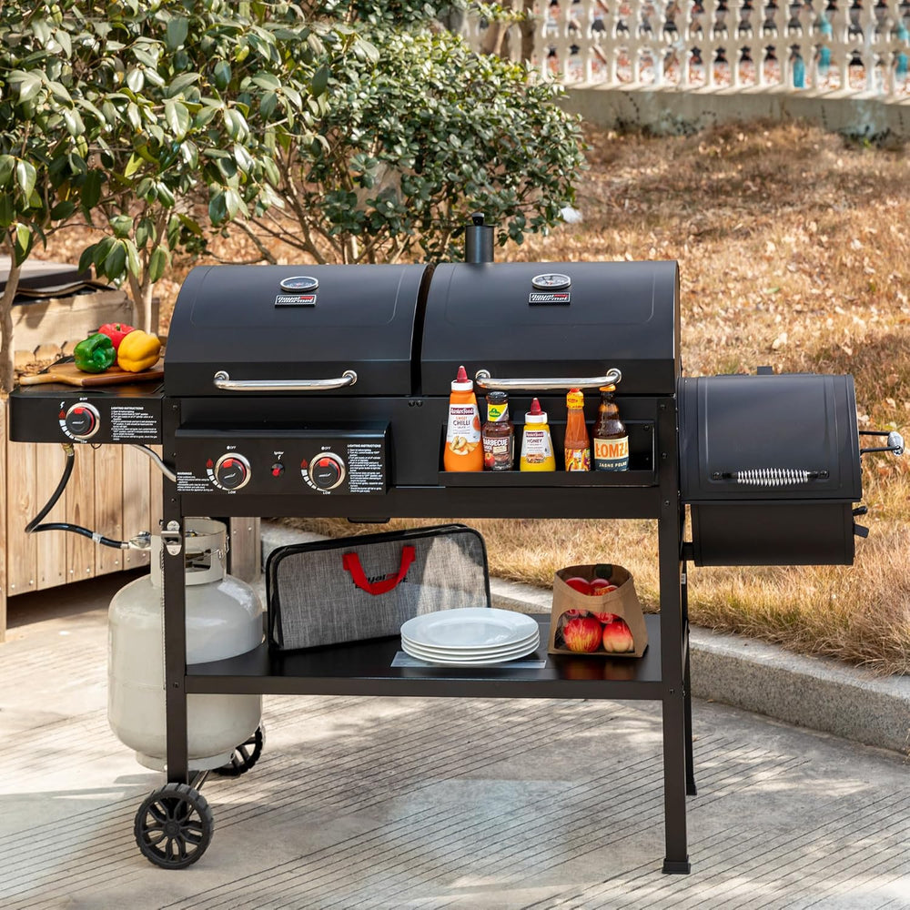 ZH3005Y 2-Burner Gas & Charcoal Grill Combo with Offset Smoker