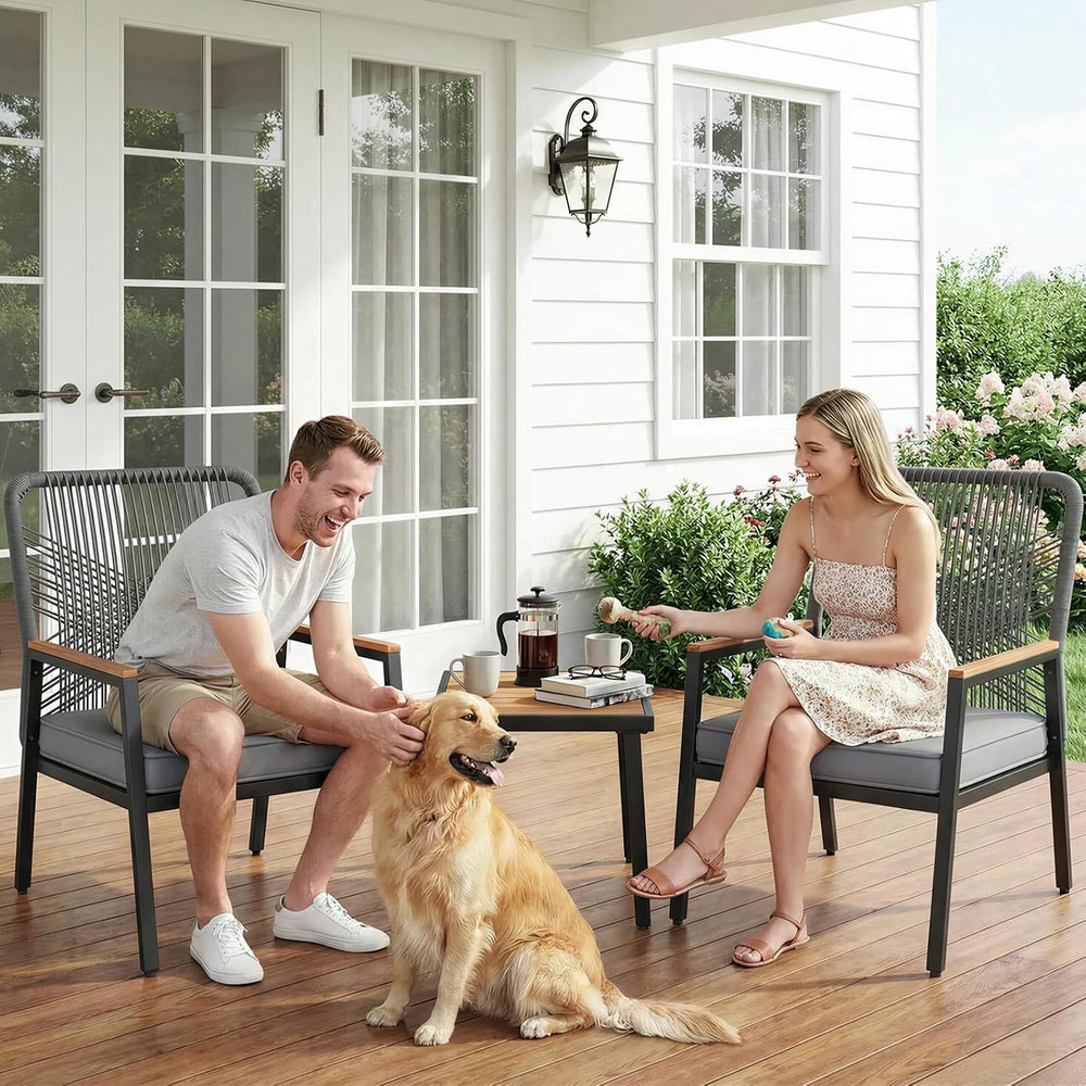 LIFERUN 3-Piece Rattan Patio Set with 2 Chairs and Table, Gray