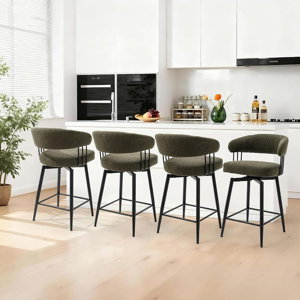Glitzhome Swivel Counter Height Bar Stools Set of 2, 26.25”H Upholstered Fabr...