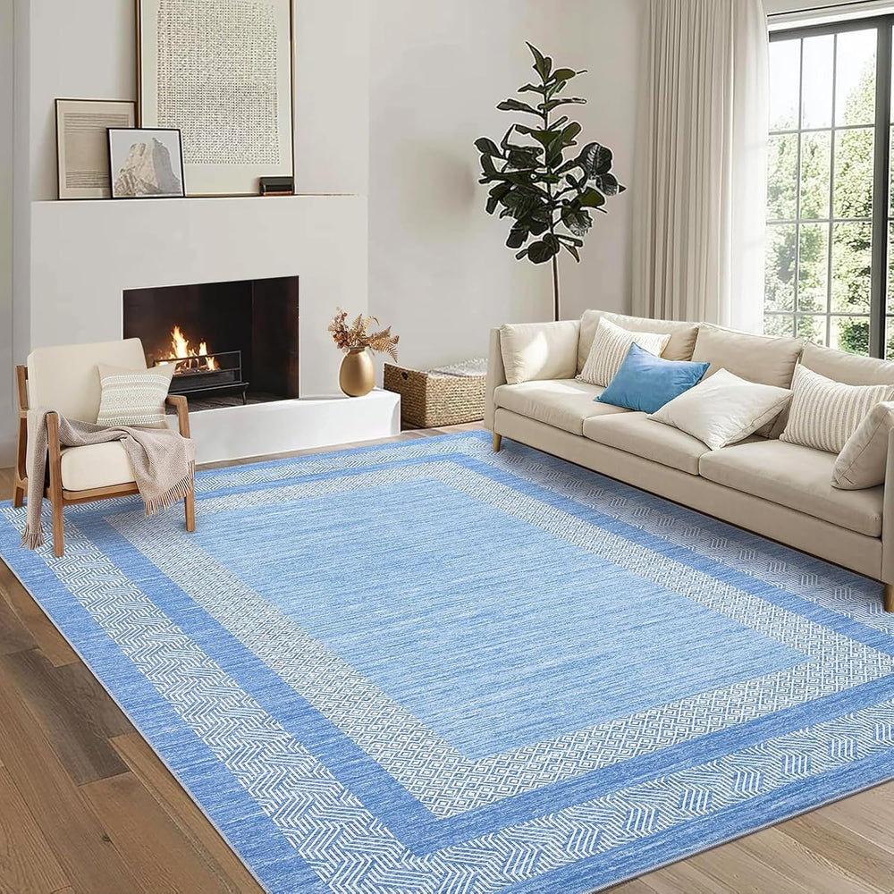GarveeHome 9x12 Large Modern Light Blue Area Rug Distressed Bordered Soft Non...