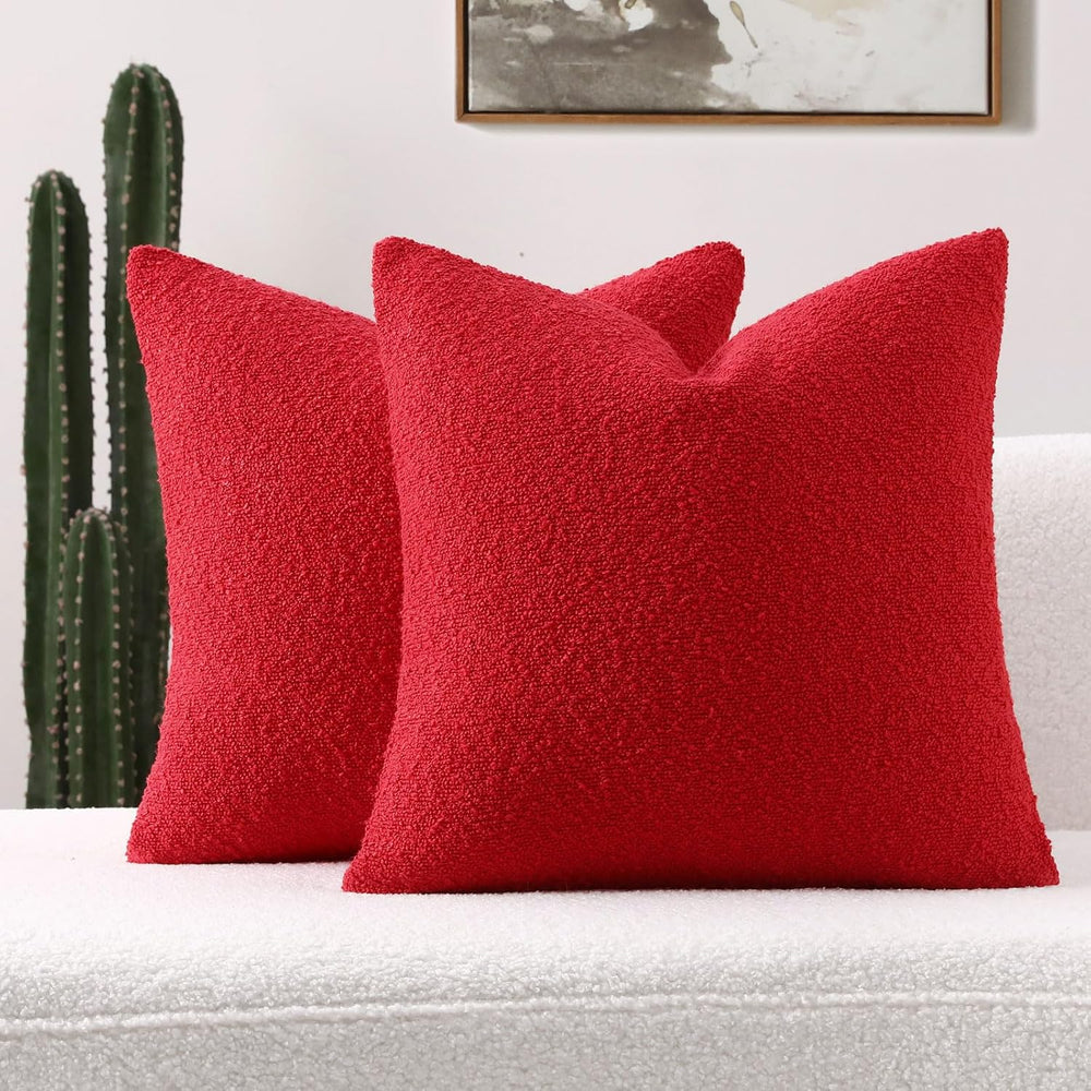 FUTEI Pack of 2 Boucle Textured Throw Pillow Covers 24x24 Inch, Red