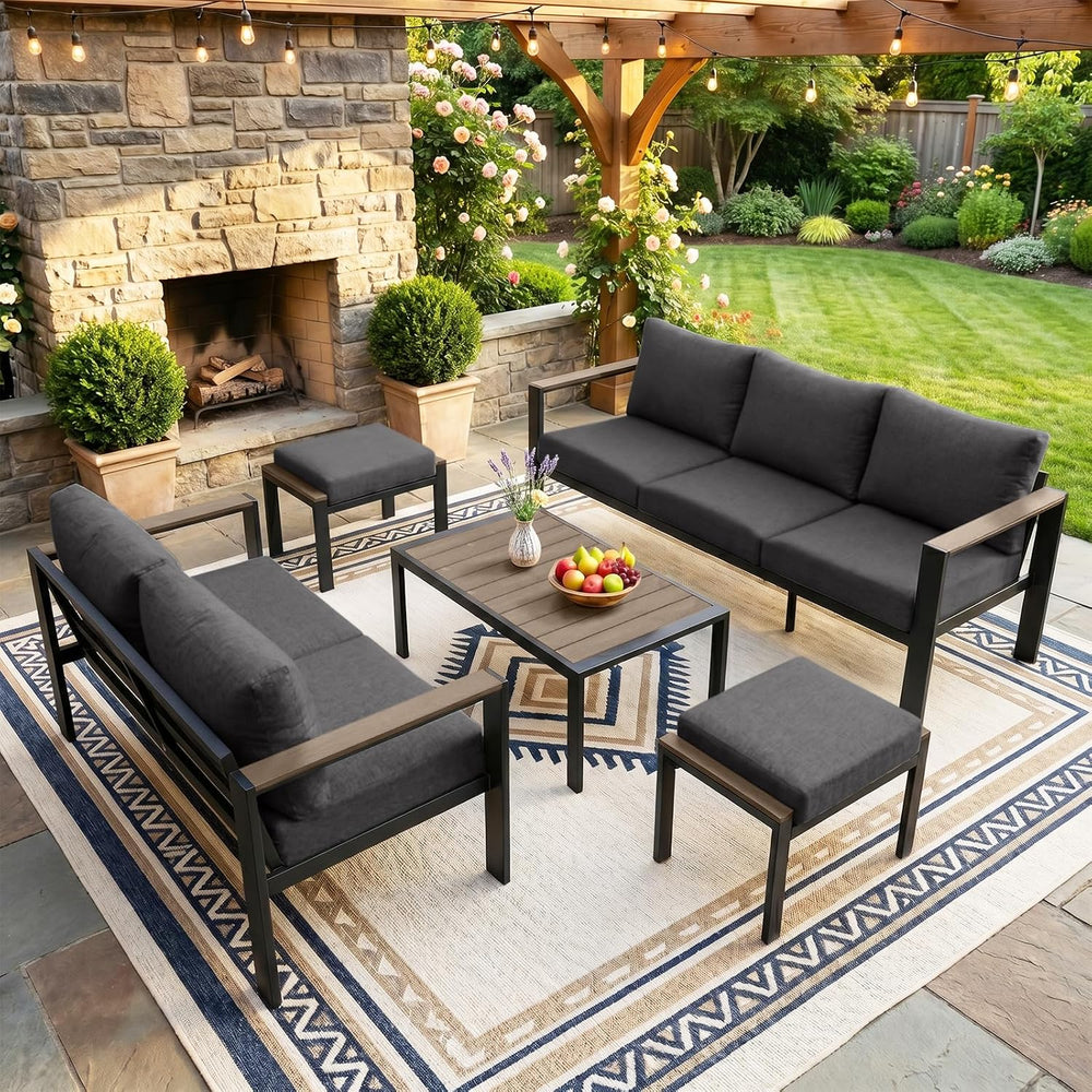 Outdoor Patio Furniture Set 5 Pieces Luxury Aluminum Patio Conversation Set w...