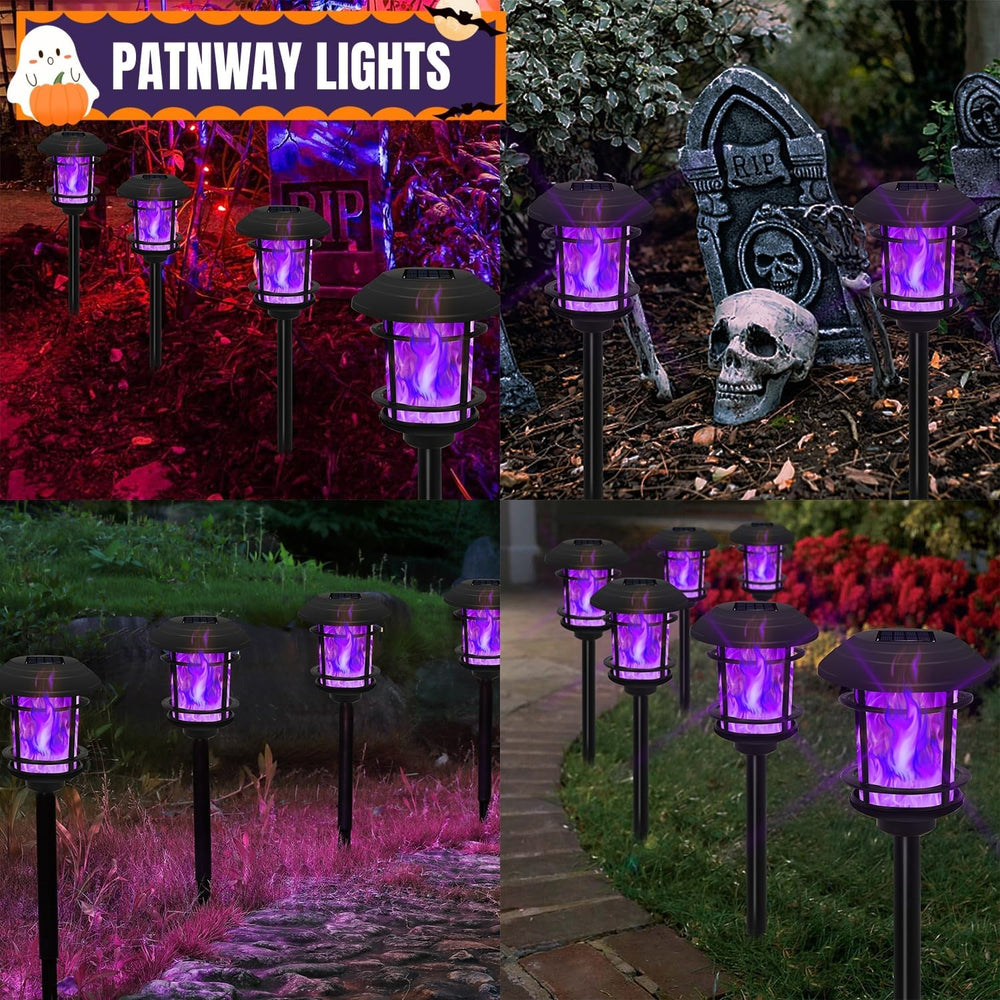 Dynaming 6 Pack Solar Flame Torch Lights Outdoor, Dual Use Flickering Purple ...