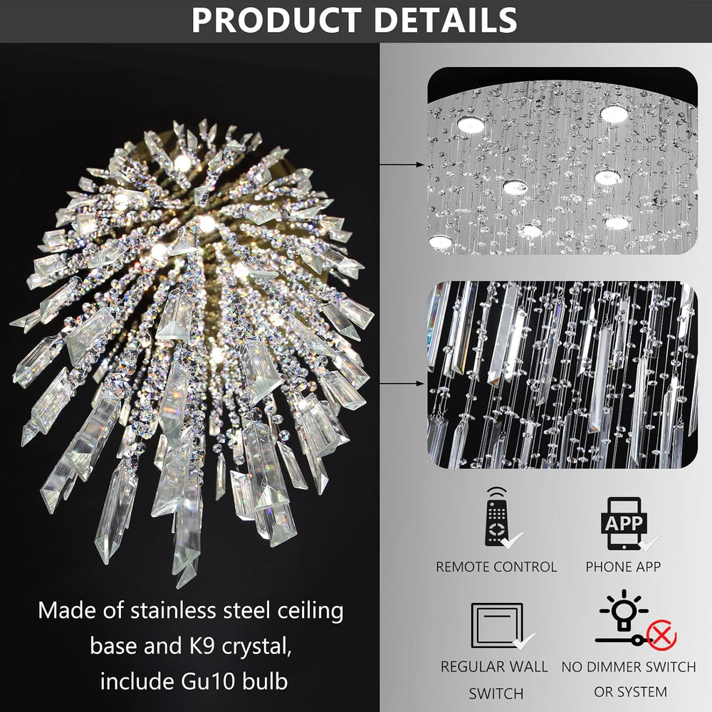 D32'' x H100'' Modern Crystal Chandelier High Ceiling Chandel...