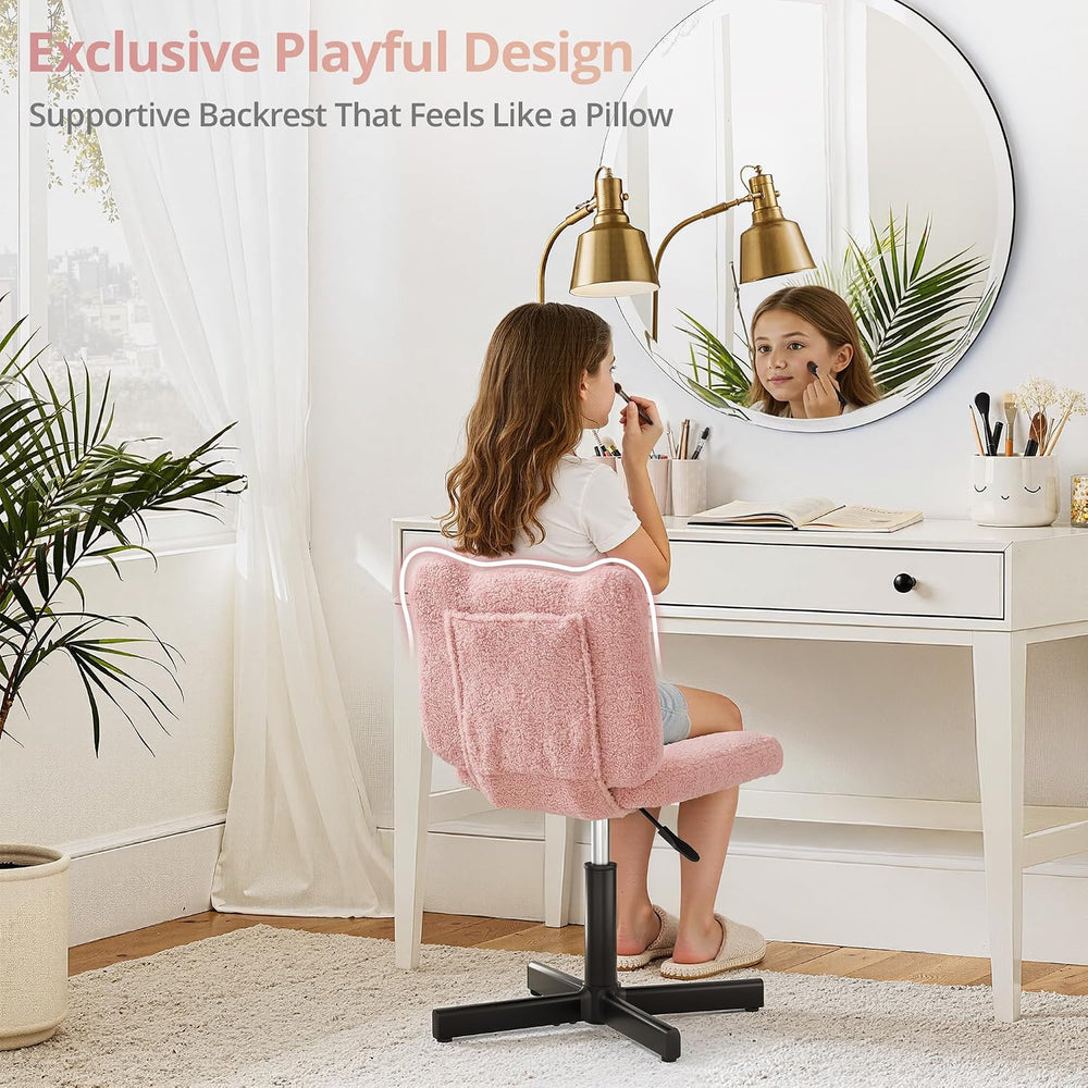 LUE BONA Cute Bear Ear Vanity Chair for Teen Girls - Height Adjustable 13.8&q...