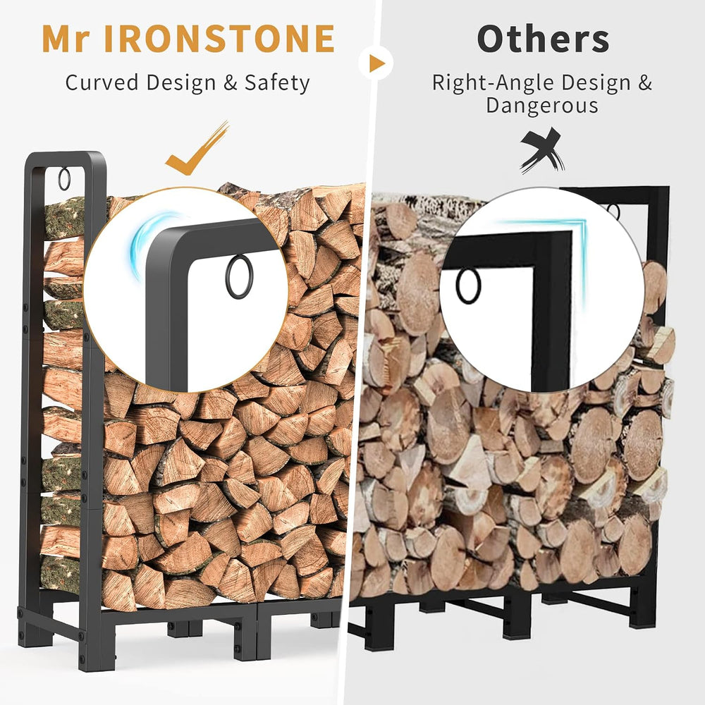 Mr IRONSTONE 4ft Firewood Rack Outdoor Indoor, Upgraded Heavy Duty Adjustable...