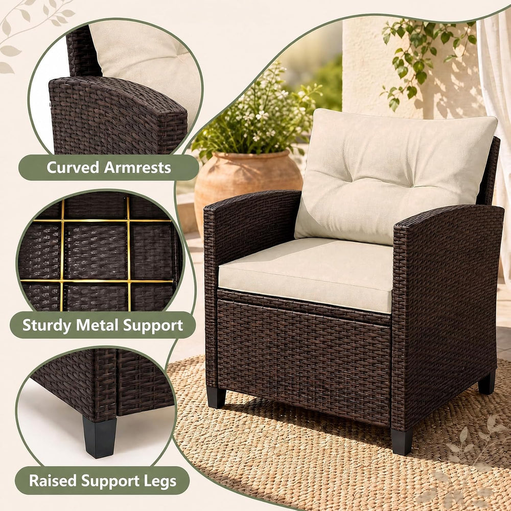 COSTWAY 3PCS Wicker Patio Furniture Set with Cushions for Balcony and Porch