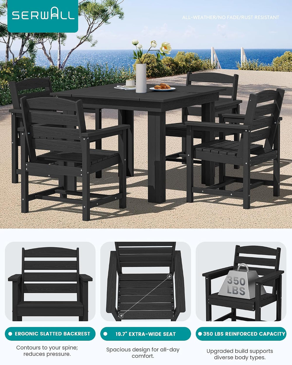 SERWALL HDPE Outdoor Square Dining Set for 4