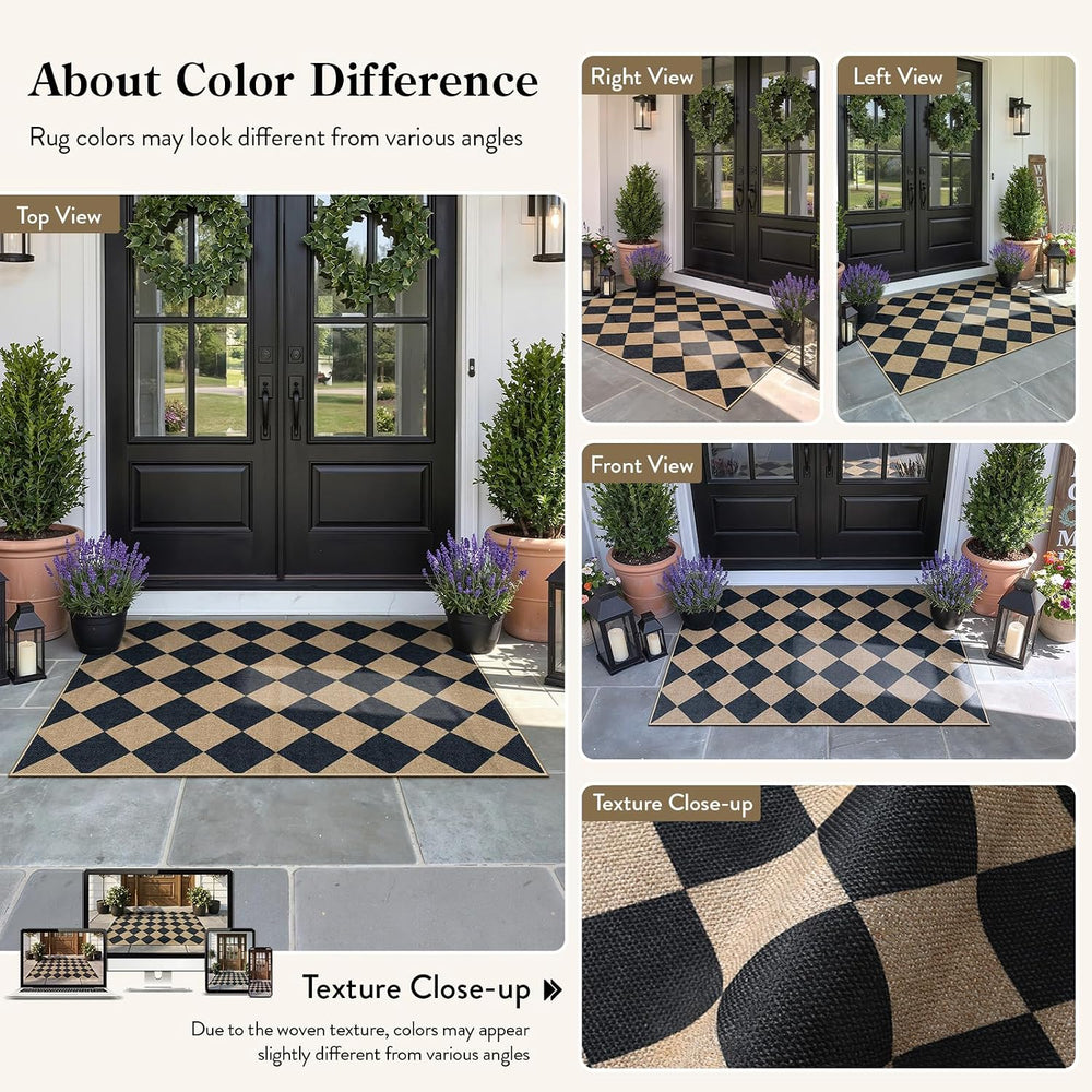 Lahome Checkered Easy Jute 3x5 Entryway Front Porch Rug, Black Diamond Indoor...
