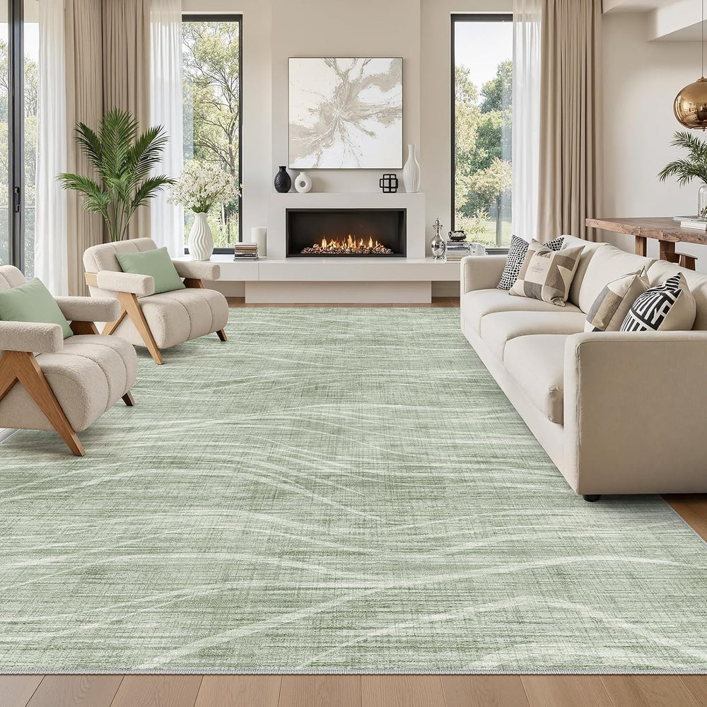 WITSHOCK 10x14 Area Rugs for Living Room, Washable Rug Large Carpet Green