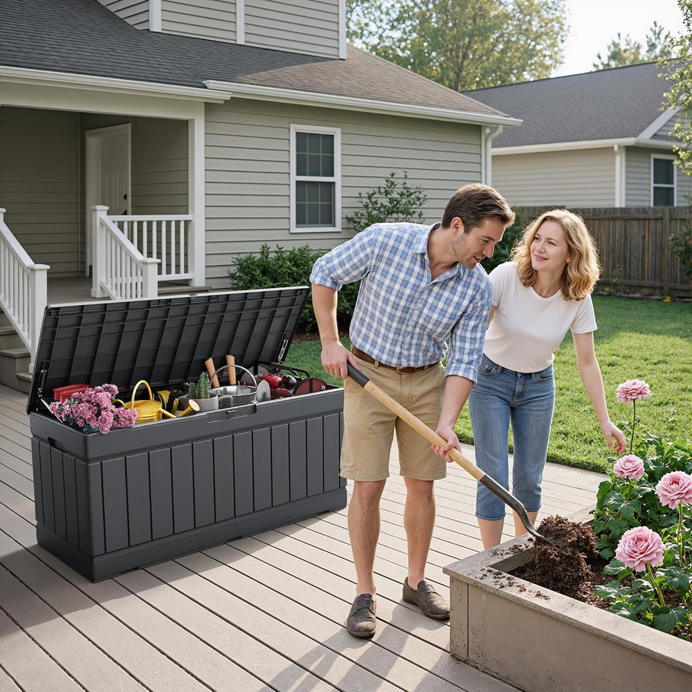 Flamaker 80 Gallon Outdoor Storage Box, Resin Deck Box Waterproof Patio Bin