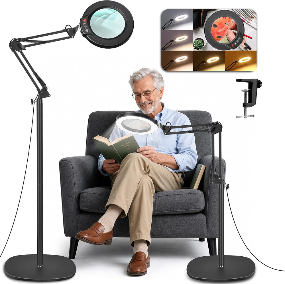 LANCOSC 15X Magnifying Glass with Light and Stand, Real Glass Lens, 5 Color M...