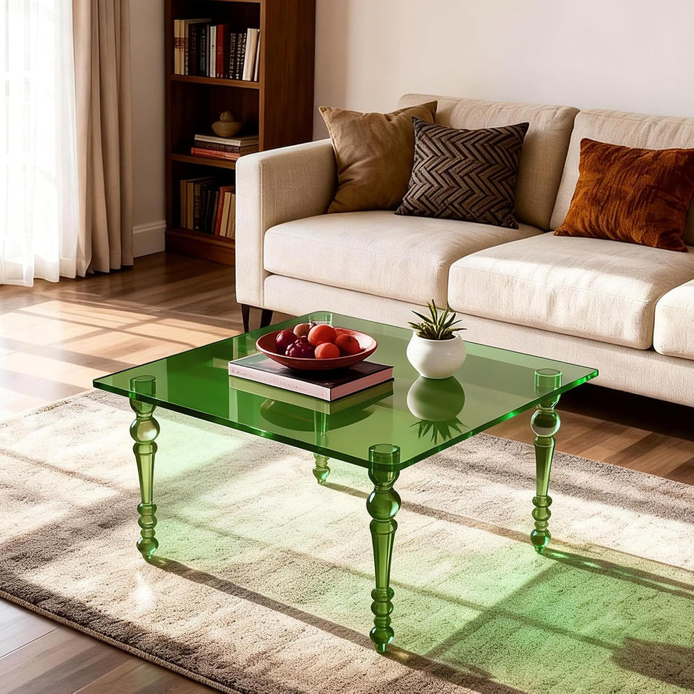 Acrylic Coffee Table Square, Mid-Century Modern Style for Living Room, Bedroo...