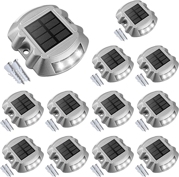 VOLISUN Solar Deck Driveway Dock Lights,Solar Pathway Lights,White 12 Pack