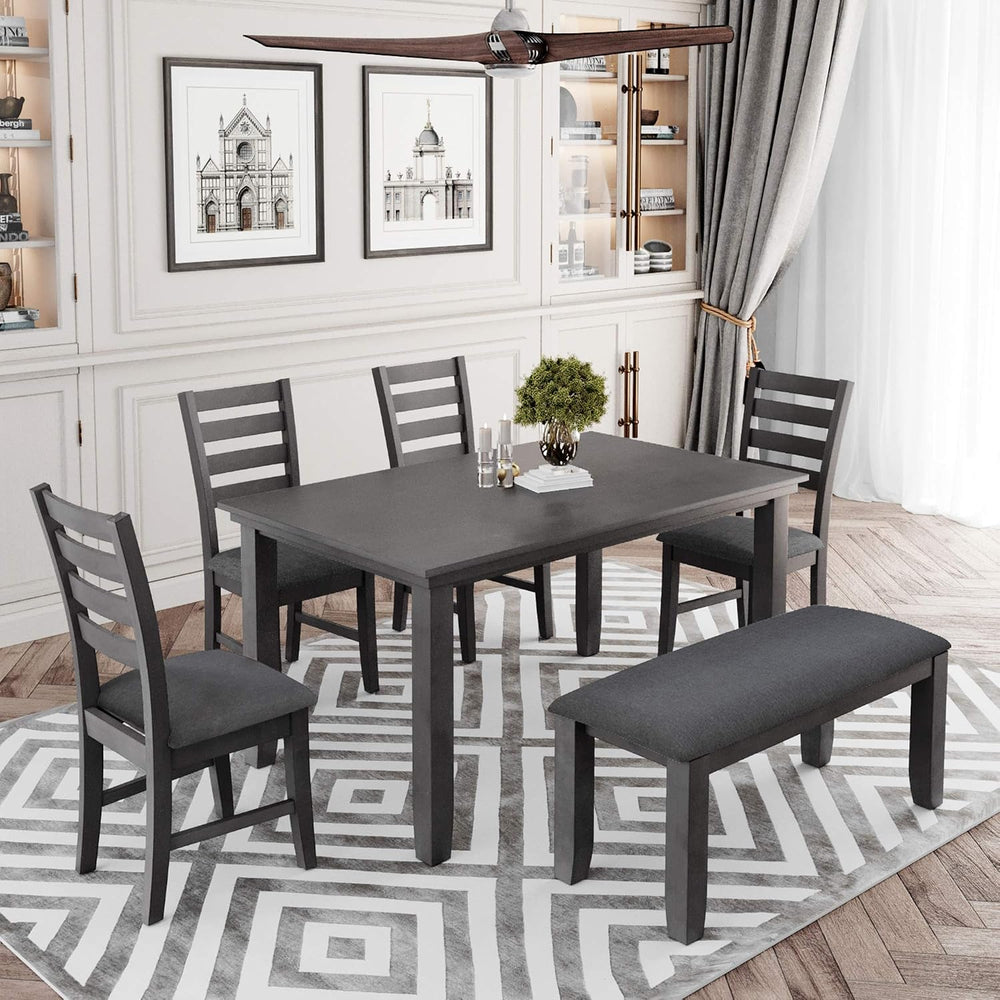 Harper & Bright Designs 6 Pieces Wooden Dining Table Set, Rectangle Table...