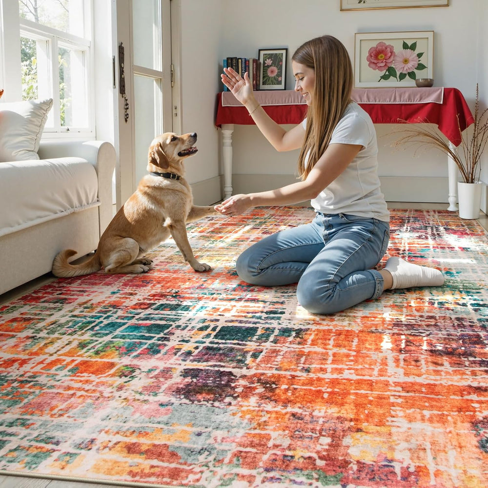 Beeiva Abstract Living Room Carpet 6x9, Modern Washable Non Slip Area Rug, Ul...