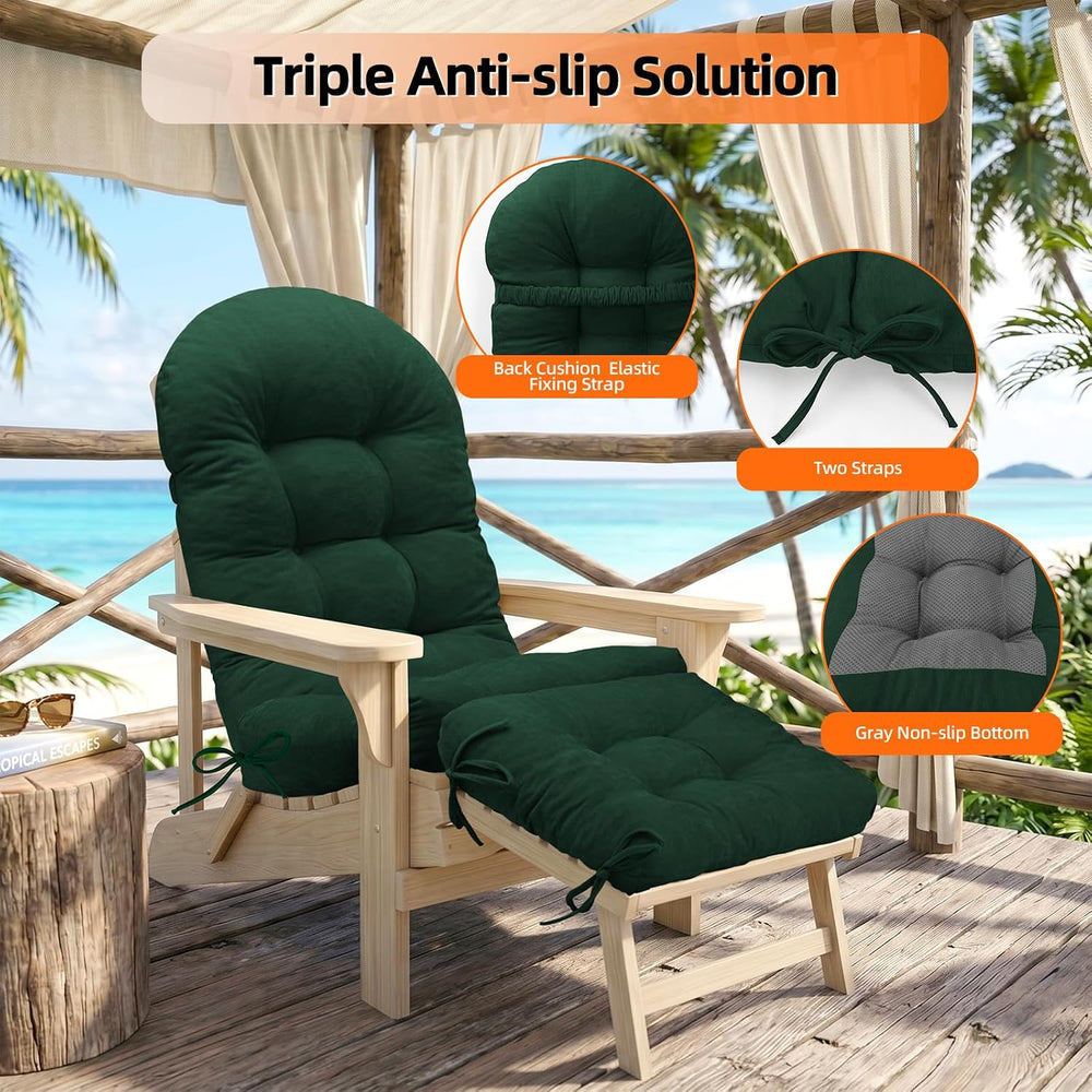 Rocking Chair Cushion Set, Ottoman Cushion Included, Green