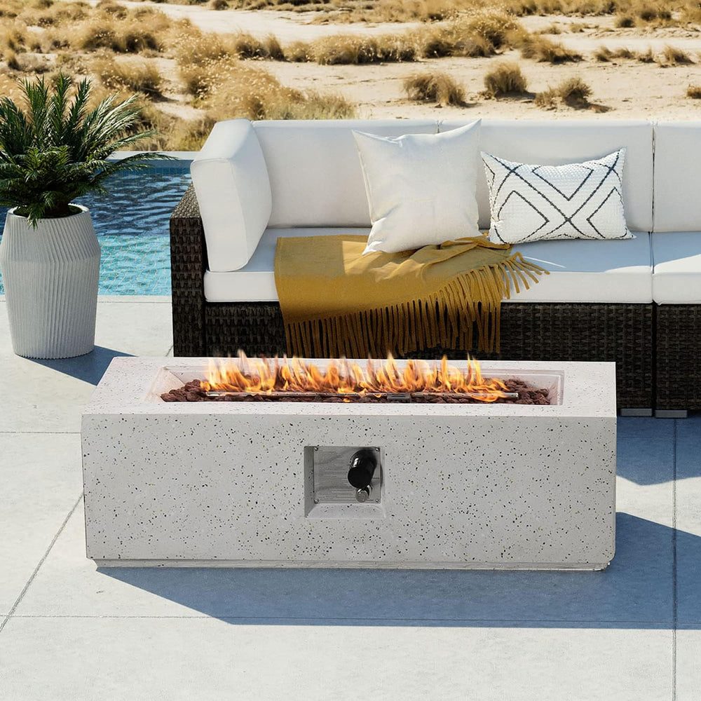 COSIEST Outdoor Fire Pit Coffee Table, 42-inch x 13-inch Terrazzo Rectangle B...
