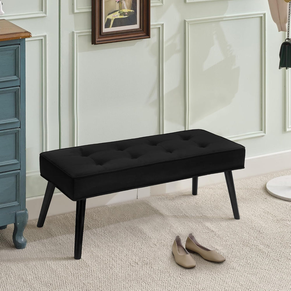LOULENS Entryway Bench, 40" Modern Velvet End of Bed Bench, Black