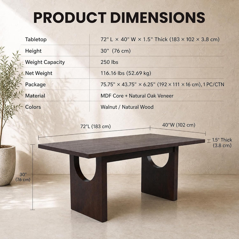 COLAMY ALVORA 72 Inch Dining Table, Rectangular Wood Dining Room Table for 6-...