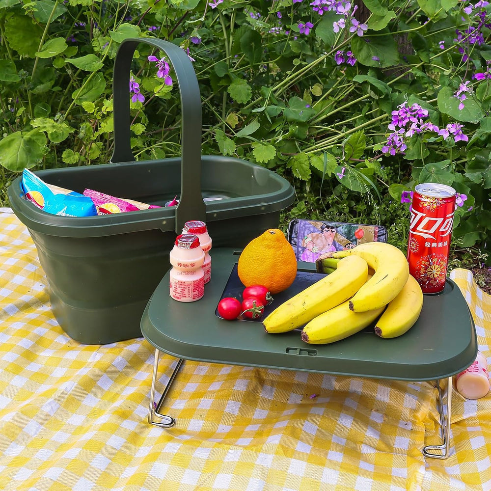 Collapsible Picnic Basket 16L, Folding Basket for Picnic with Lid Table, Wate...