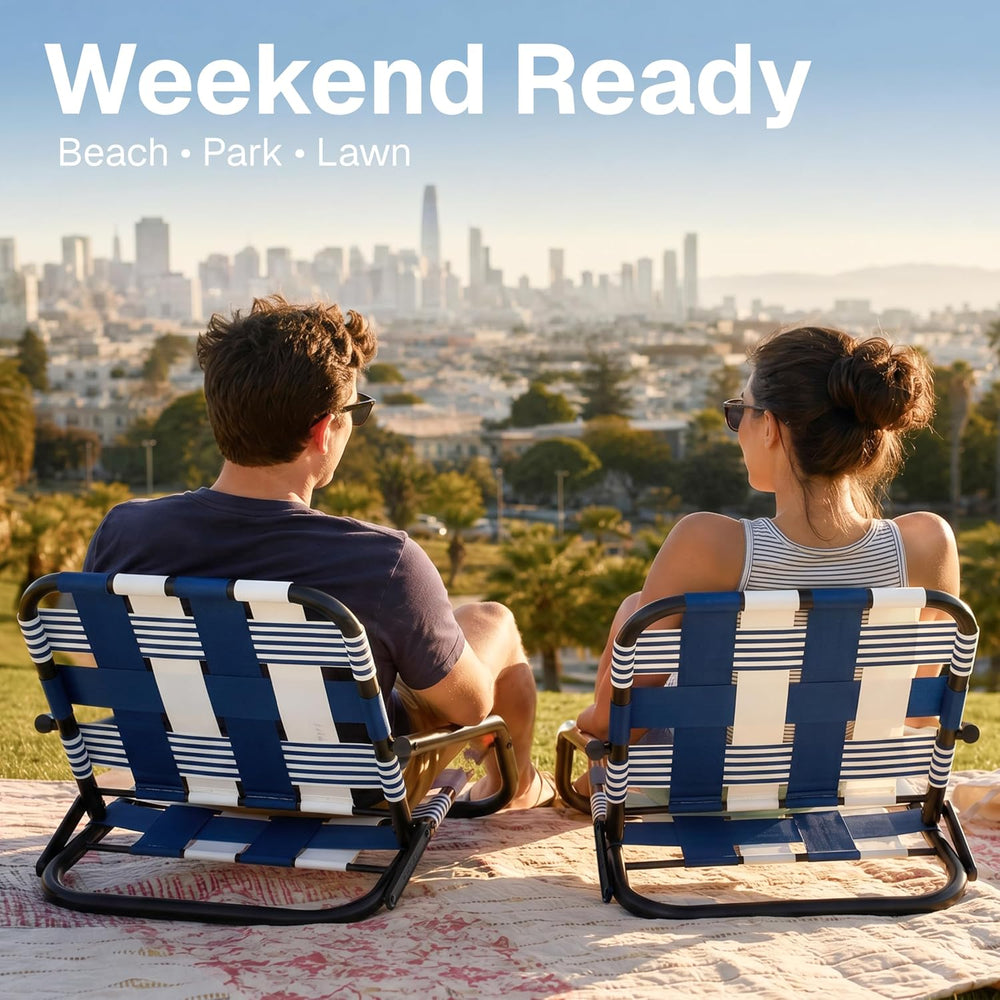 WOVN Low Beach Chairs - Premium Folding Beach Chair for Adults - Low Profile,...