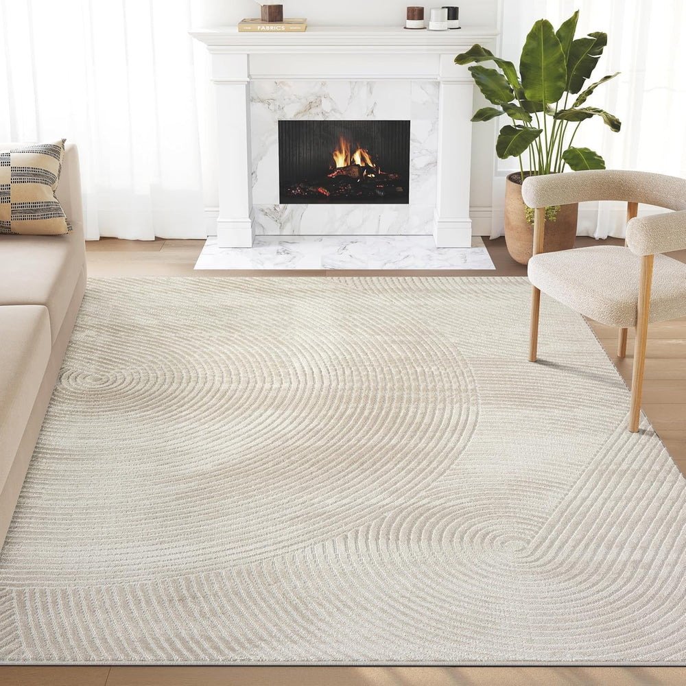 Abani Neutral Beige Area Rug | 9' x 12' Tan Geometric Carpet with Zen...