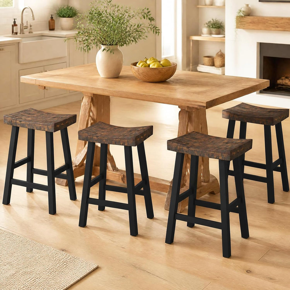 COSTWAY 24-inch Wooden Saddle Stools Set of 4 with Curved Seat Surface