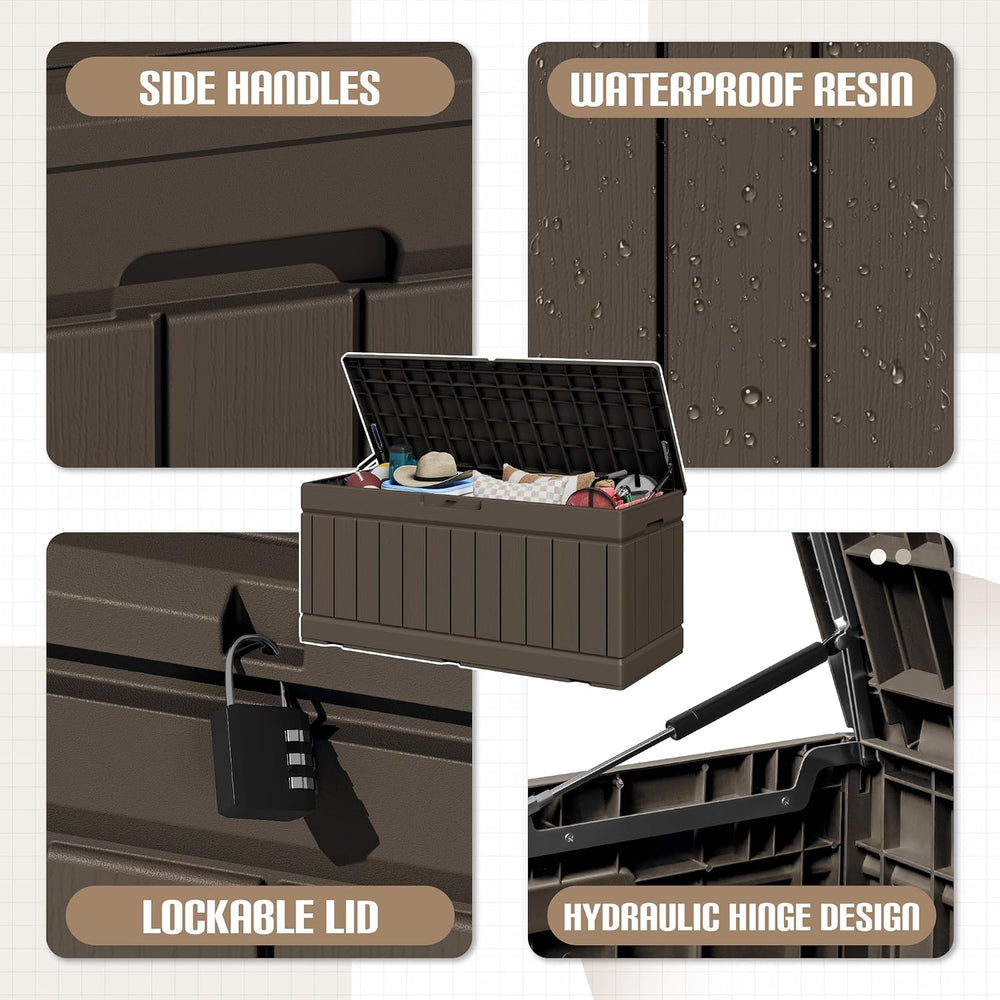 JUMMICO 78 Gallon Deck Box Waterproof Resin Outdoor Storage Box