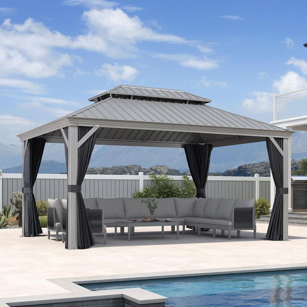 PURPLE LEAF Outdoor Gazebo 11' x 15' Hardtop Gazebo, Hidden Drainage ...