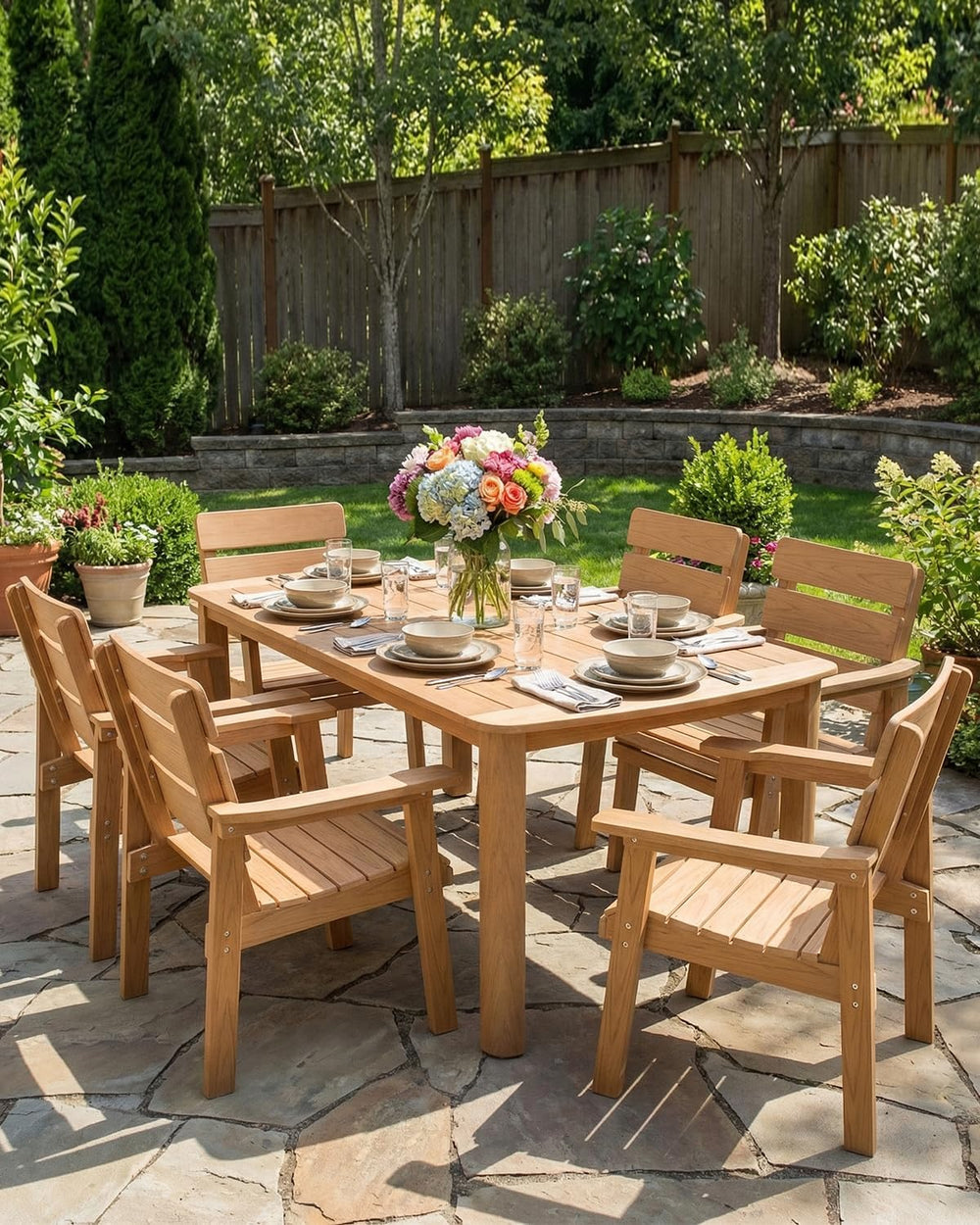 7-Piece Outdoor Dining Set, All-Weather HIPS Patio Table & Chairs for 6, ...