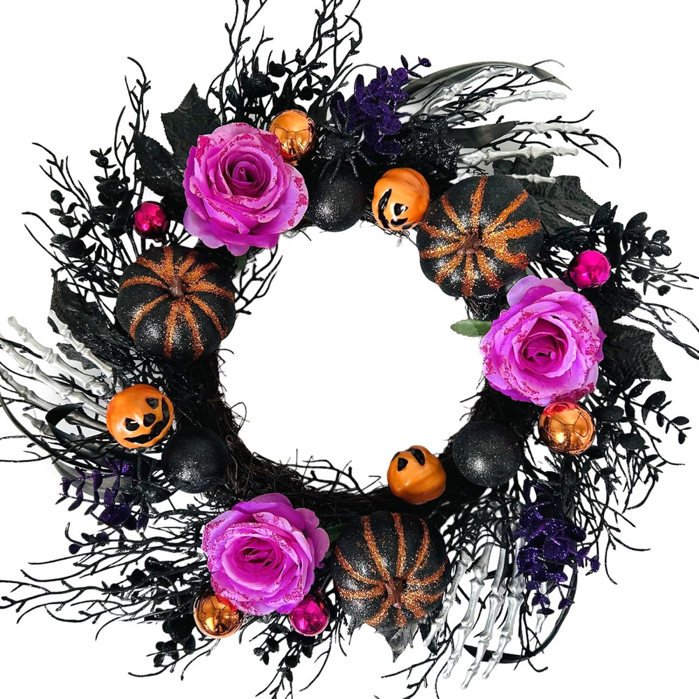 22 Inch Halloween Wreaths for Front Door Artificial Black Welcome Wreath with...