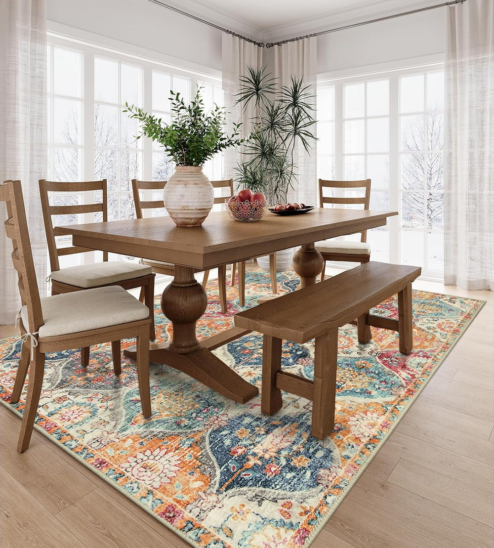 Lahome Moroccan 5x8 Area Rug, Ultra-Thin Washable Rugs for Living Room Bedroo...