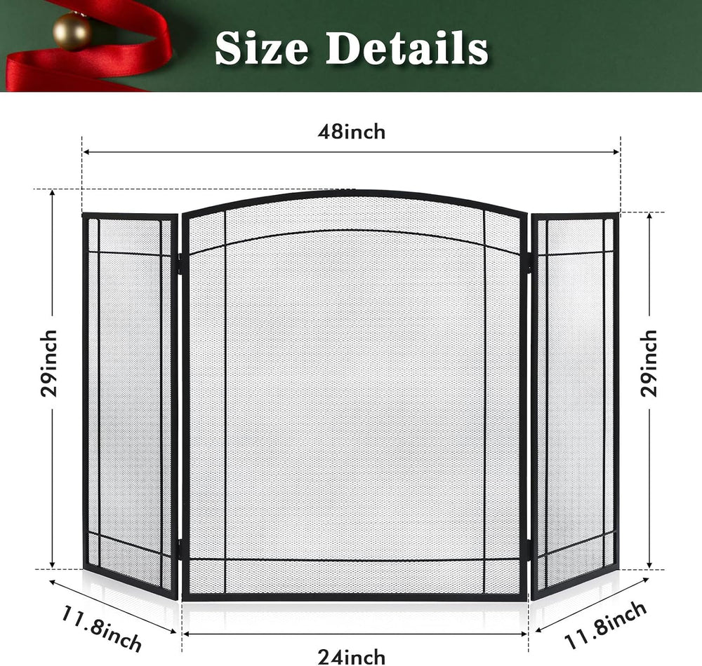 FEED GARDEN 3 Panel Fireplace Screen 48" W x 29" H Modern Foldable ...