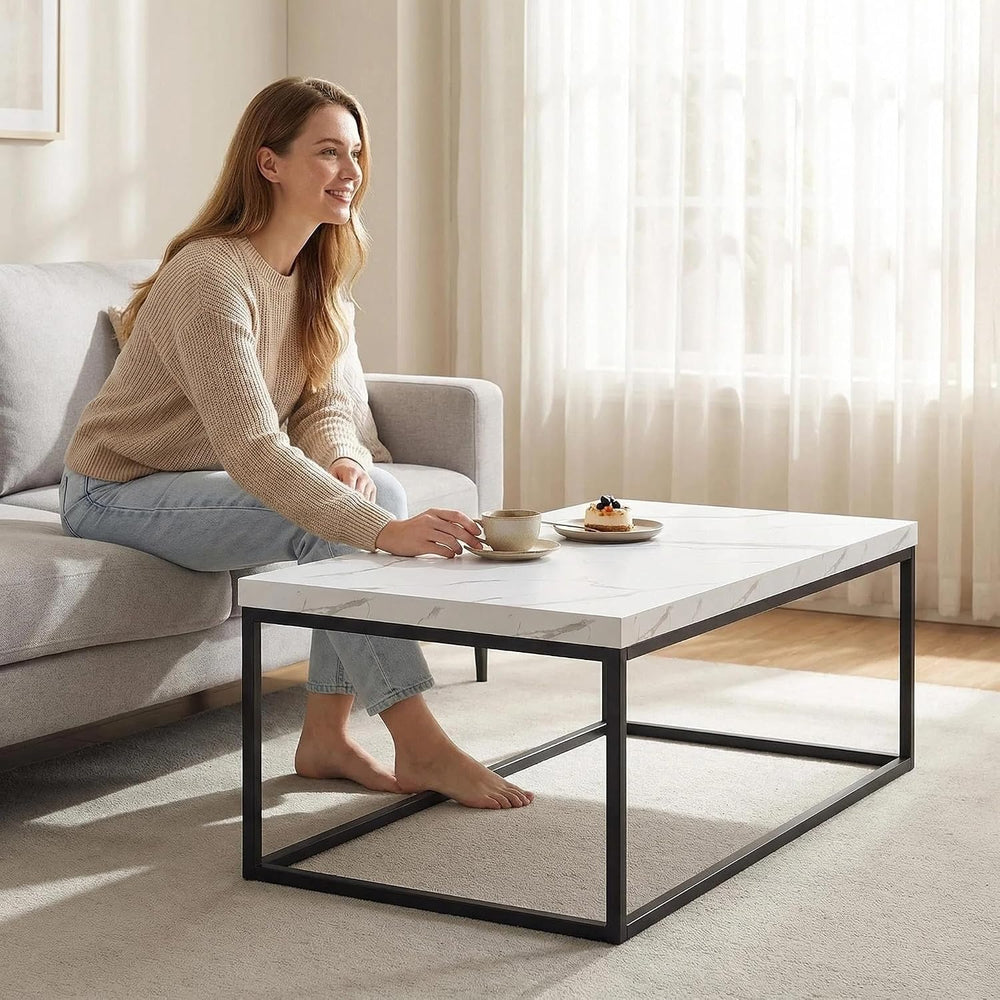 CENSI 47-Inch White Marble Coffee Table/Center Table, Large Size